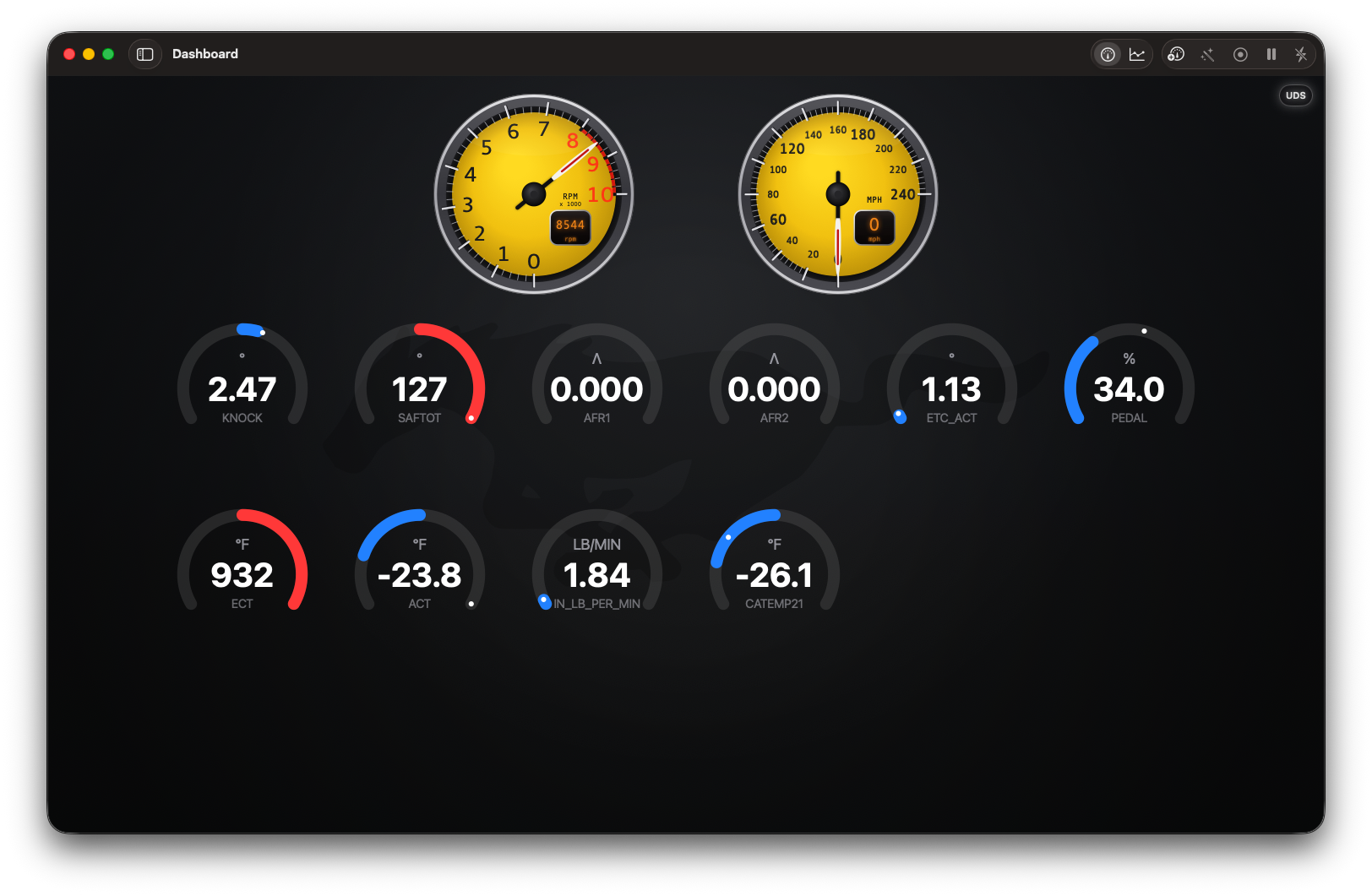 RevOBD2 live dashboard